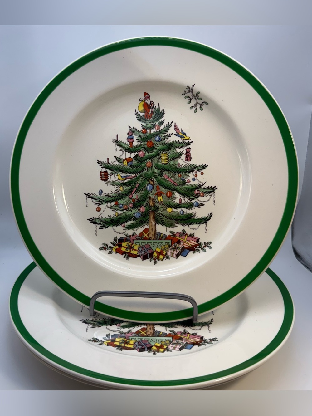 Spode Green Rim Christmas Tree Dinner Plate